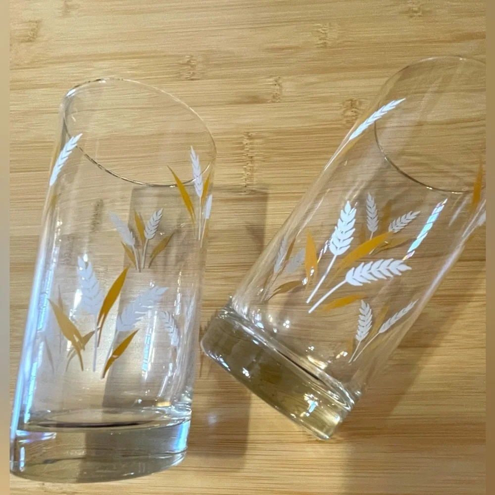 Libbey wheat spray highball glasses, set of 4, gold rim, vintage, mid-century